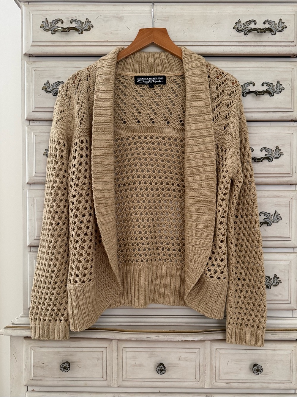 Beige Coastal Open Knit Beach Boho Cardigan